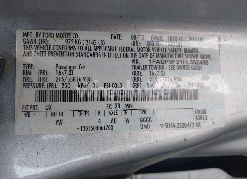 Photo 9 of 2015 Ford Focus SE (VIN 1FADP3F21FL362486)