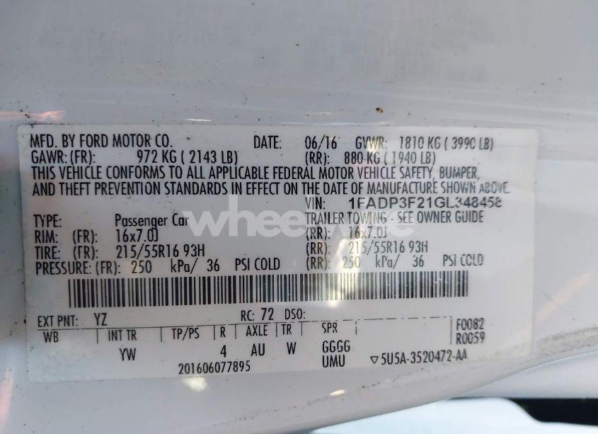 Photo 9 of 2016 Ford Focus SE (VIN 1FADP3F21GL348458)