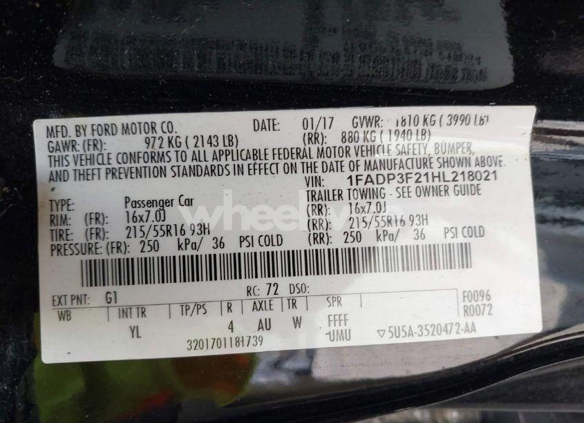 Photo 9 of 2017 Ford Focus SE (VIN 1FADP3F21HL218021)