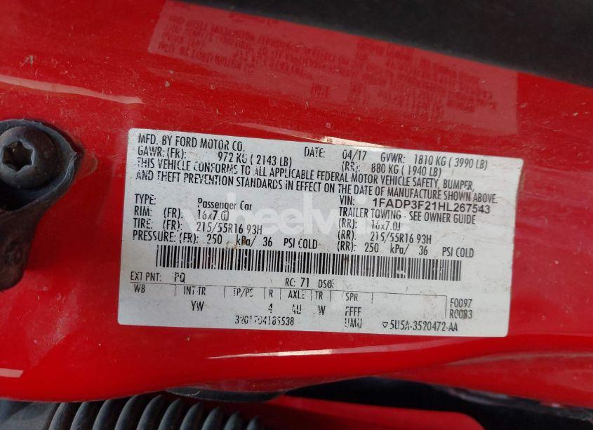 Photo 9 of 2017 Ford Focus SE (VIN 1FADP3F21HL267543)