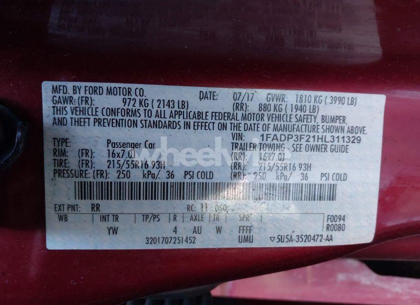 Photo 9 of 2017 Ford Focus SE (VIN 1FADP3F21HL311329)