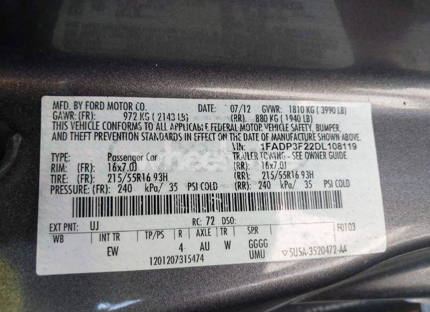 Photo 9 of 2013 Ford Focus SE (VIN 1FADP3F22DL108119)