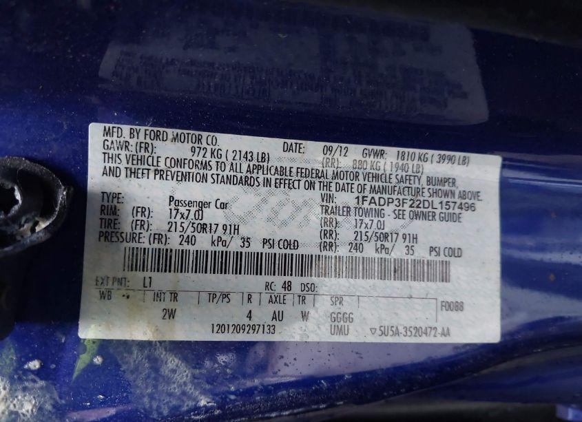 Photo 9 of 2013 Ford Focus SE (VIN 1FADP3F22DL157496)