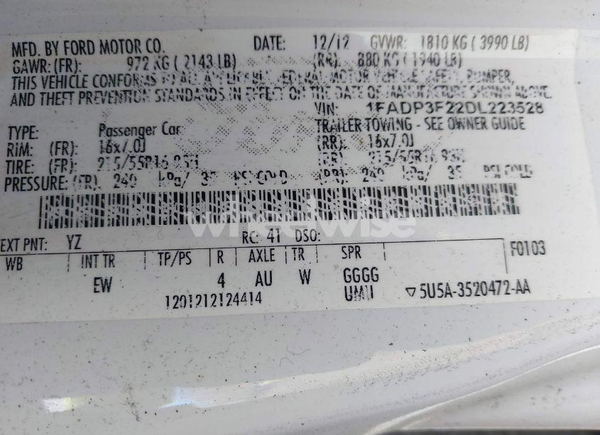 Photo 9 of 2013 Ford Focus SE (VIN 1FADP3F22DL223528)