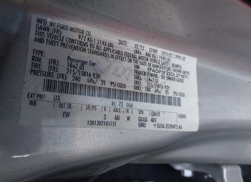 Photo 9 of 2013 Ford Focus SE (VIN 1FADP3F22DL271871)