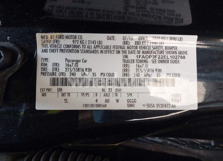 Photo 9 of 2014 Ford Focus SE (VIN 1FADP3F22EL102788)