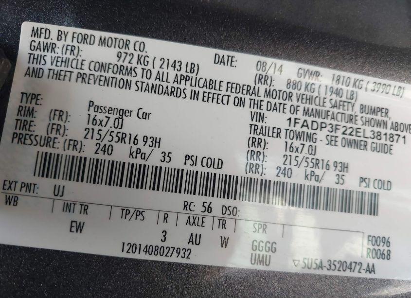 Photo 9 of 2014 Ford Focus SE (VIN 1FADP3F22EL381871)