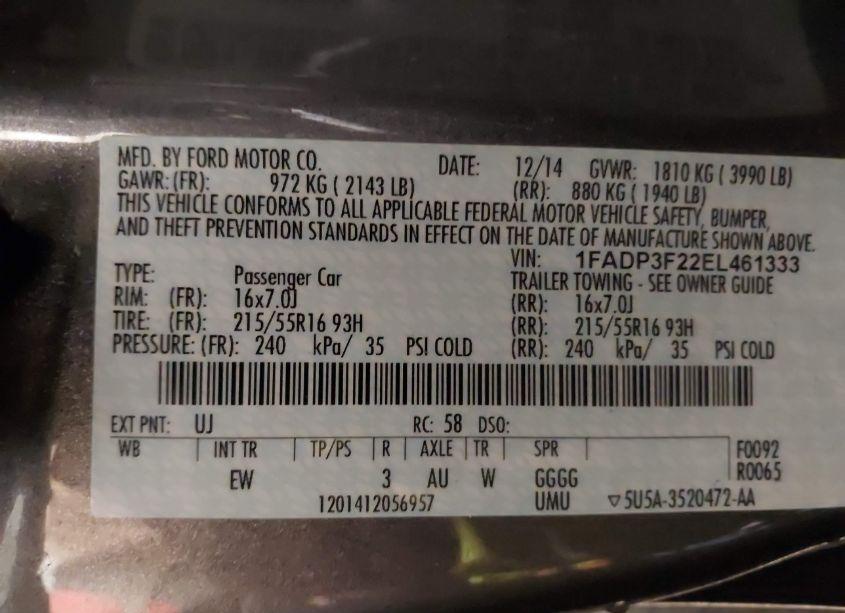 Photo 9 of 2014 Ford Focus SE (VIN 1FADP3F22EL461333)
