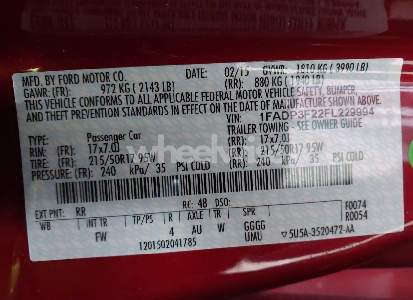 Photo 9 of 2015 Ford Focus SE (VIN 1FADP3F22FL229994)