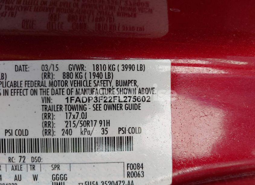 Photo 9 of 2015 Ford Focus SE (VIN 1FADP3F22FL275602)