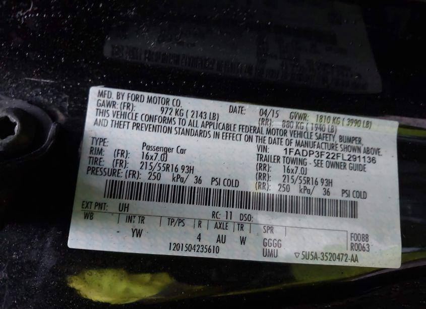 Photo 9 of 2015 Ford Focus SE (VIN 1FADP3F22FL291136)