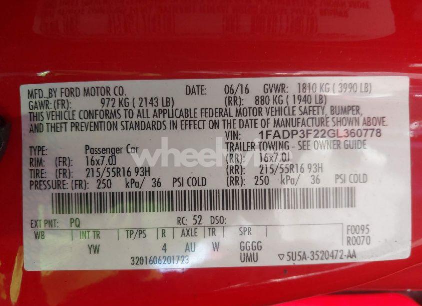 Photo 9 of 2016 Ford Focus SE (VIN 1FADP3F22GL360778)