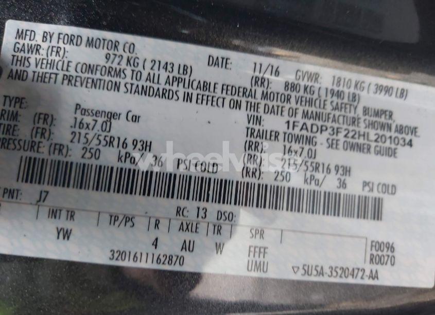 Photo 9 of 2017 Ford Focus SE (VIN 1FADP3F22HL201034)