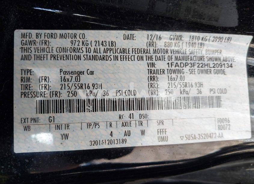 Photo 9 of 2017 Ford Focus SE (VIN 1FADP3F22HL209134)