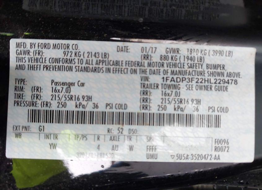 Photo 9 of 2017 Ford Focus SE (VIN 1FADP3F22HL229478)