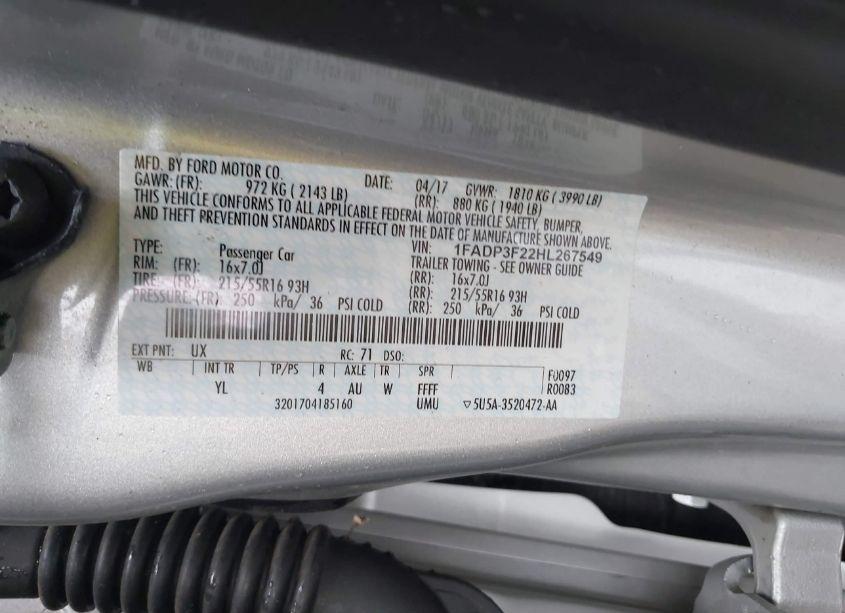 Photo 9 of 2017 Ford Focus SE (VIN 1FADP3F22HL267549)