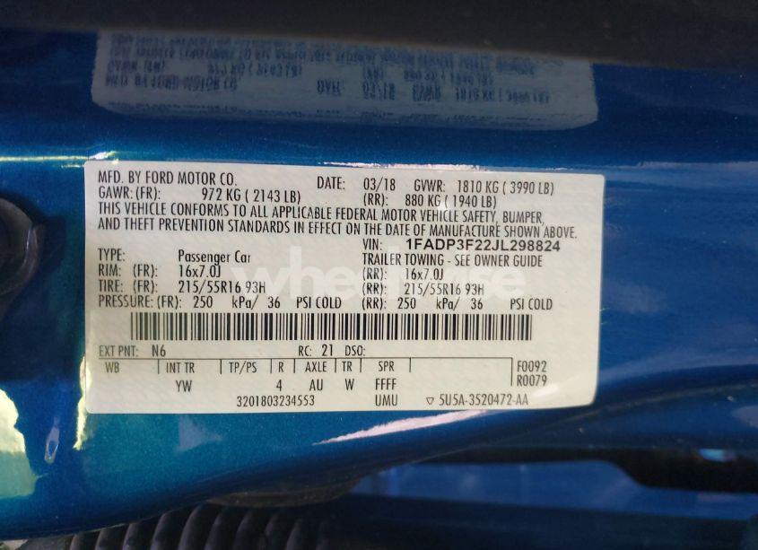 Photo 9 of 2018 Ford Focus SE (VIN 1FADP3F22JL298824)