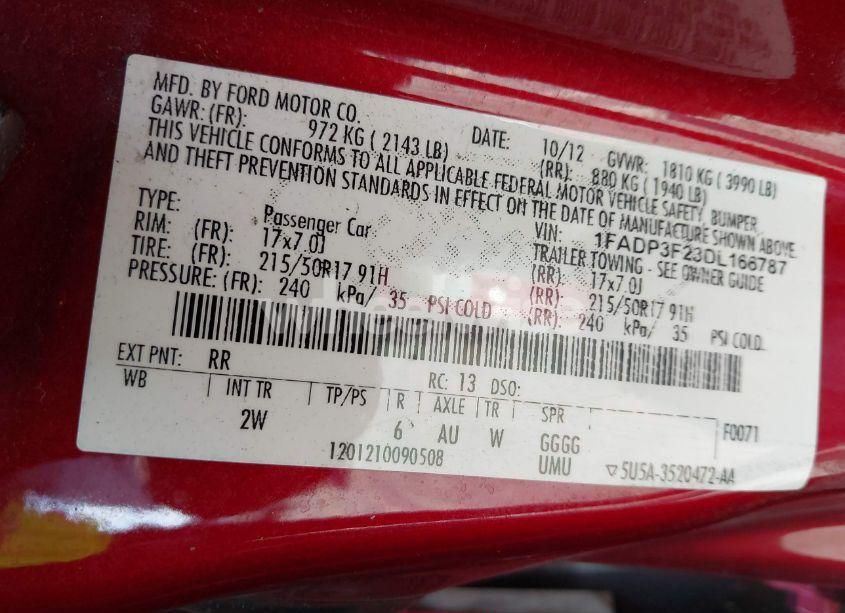 Photo 9 of 2013 Ford Focus SE (VIN 1FADP3F23DL166787)