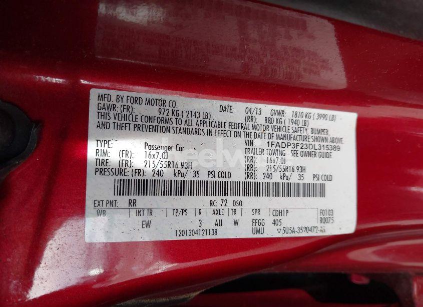 Photo 9 of 2013 Ford Focus SE (VIN 1FADP3F23DL315389)