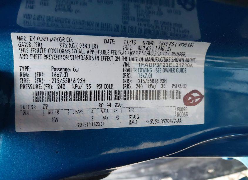 Photo 9 of 2014 Ford Focus SE (VIN 1FADP3F23EL217304)