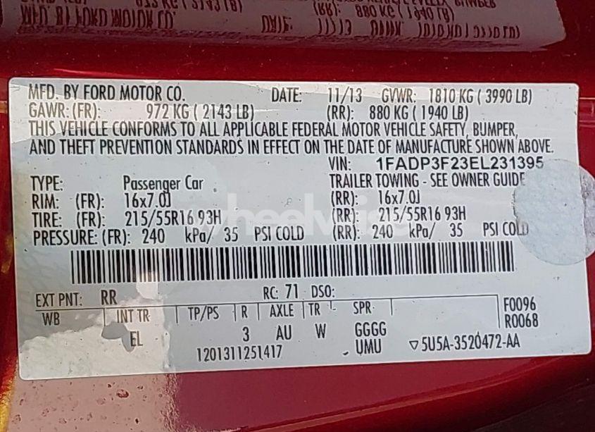 Photo 9 of 2014 Ford Focus SE (VIN 1FADP3F23EL231395)