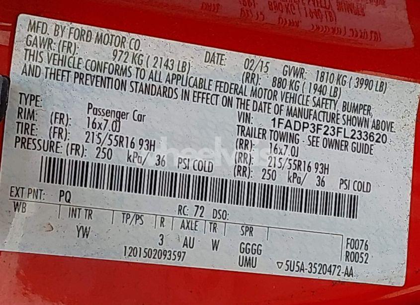 Photo 9 of 2015 Ford Focus SE (VIN 1FADP3F23FL233620)