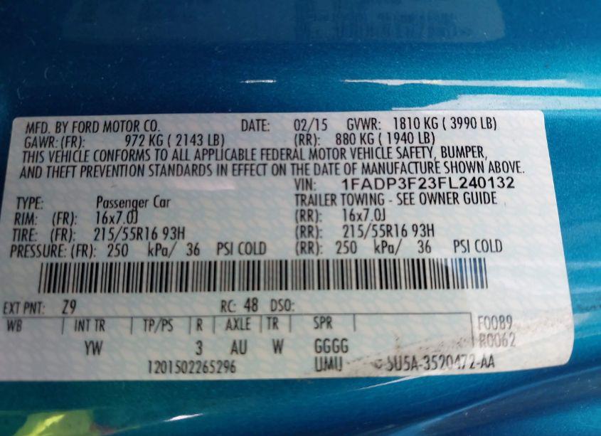 Photo 9 of 2015 Ford Focus SE (VIN 1FADP3F23FL240132)