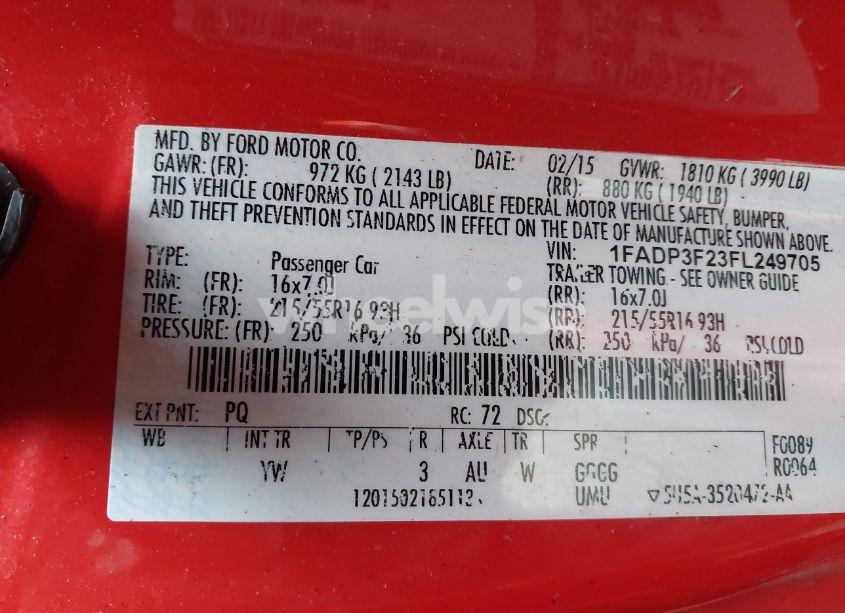 Photo 9 of 2015 Ford Focus SE (VIN 1FADP3F23FL249705)