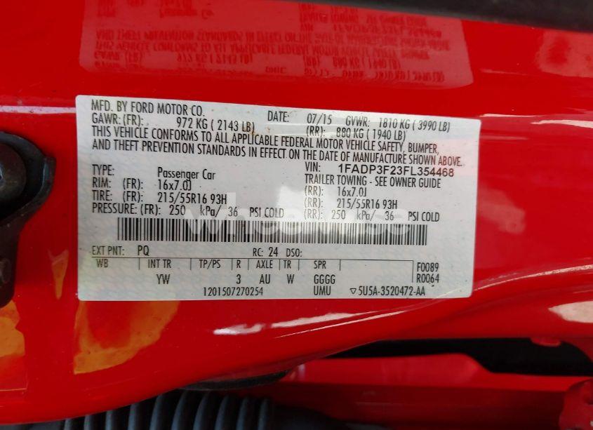 Photo 9 of 2015 Ford Focus SE (VIN 1FADP3F23FL354468)