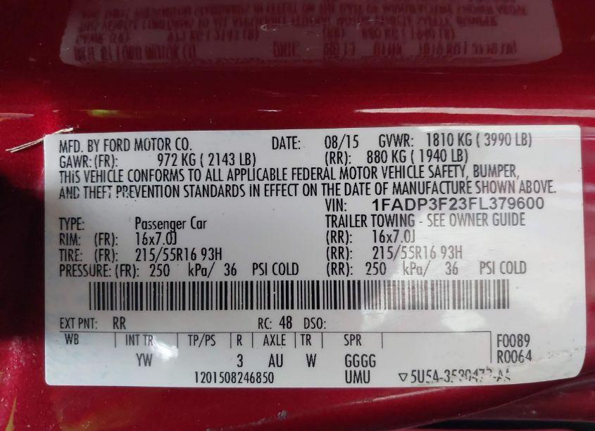 Photo 9 of 2015 Ford Focus SE (VIN 1FADP3F23FL379600)