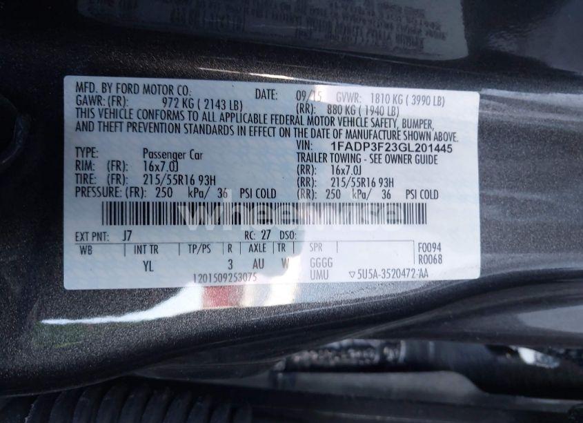 Photo 9 of 2016 Ford Focus SE (VIN 1FADP3F23GL201445)