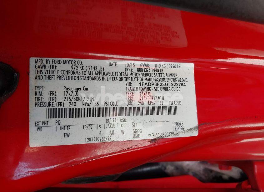 Photo 9 of 2016 Ford Focus SE (VIN 1FADP3F23GL222764)