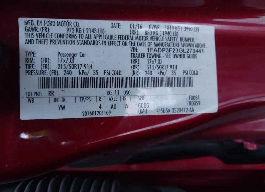 Photo 9 of 2016 Ford Focus SE (VIN 1FADP3F23GL273441)