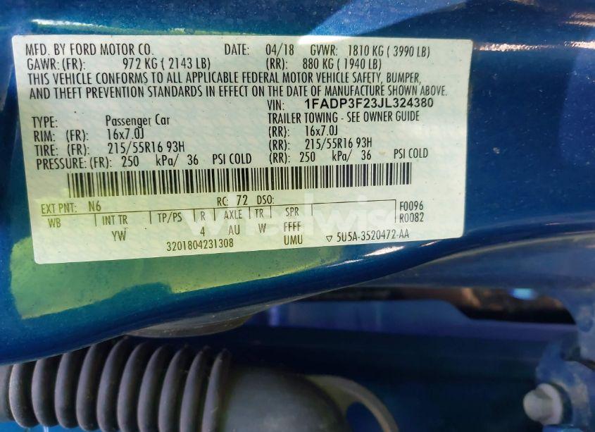 Photo 9 of 2018 Ford Focus SE (VIN 1FADP3F23JL324380)