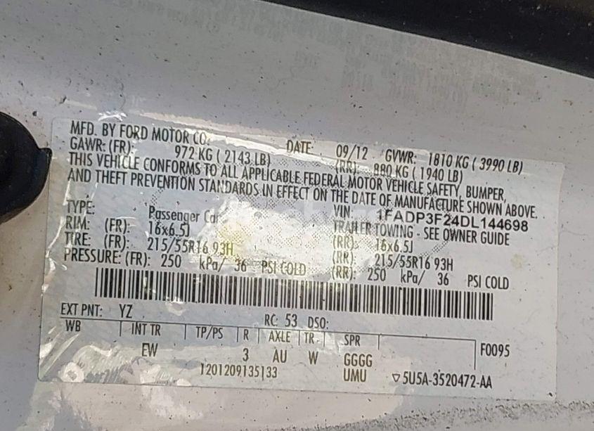 Photo 9 of 2013 Ford Focus SE (VIN 1FADP3F24DL144698)