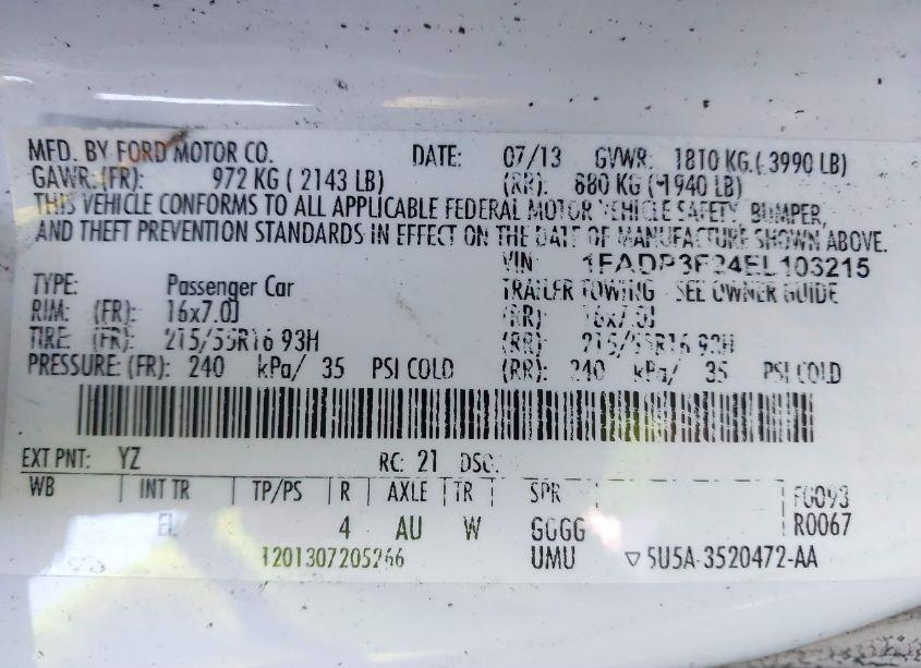 Photo 9 of 2014 Ford Focus SE (VIN 1FADP3F24EL103215)