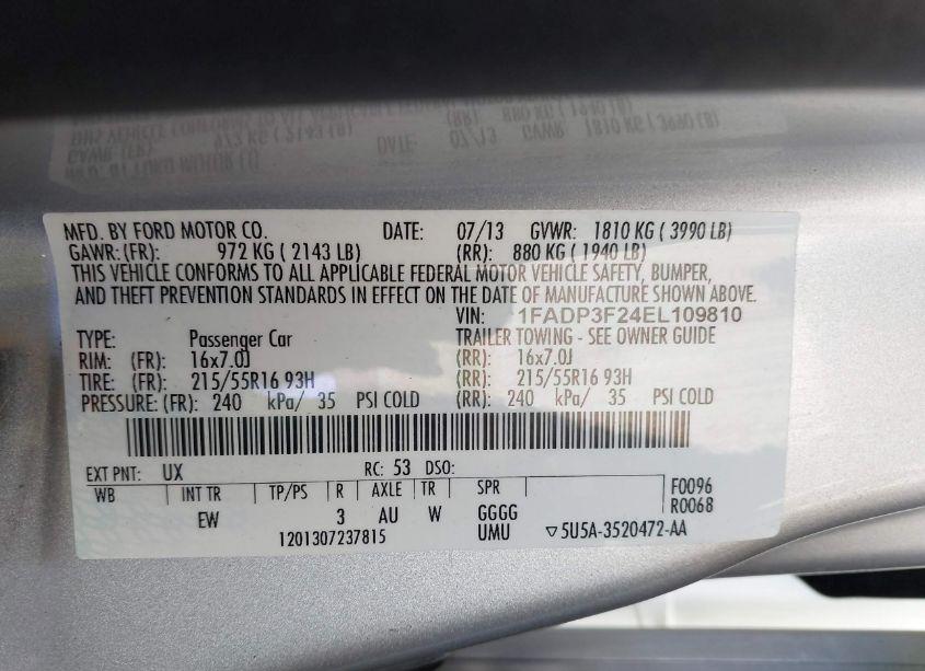 Photo 9 of 2014 Ford Focus SE (VIN 1FADP3F24EL109810)