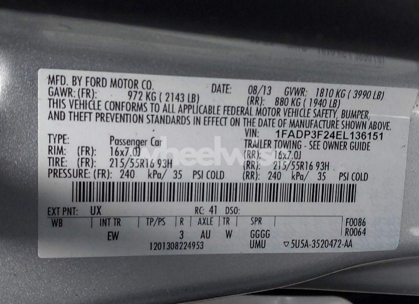 Photo 9 of 2014 Ford Focus SE (VIN 1FADP3F24EL136151)