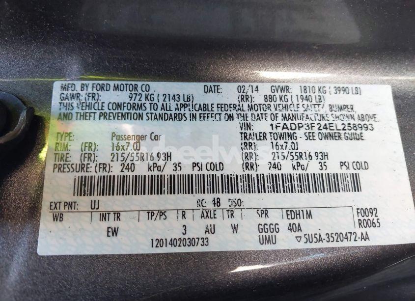 Photo 9 of 2014 Ford Focus SE (VIN 1FADP3F24EL258993)