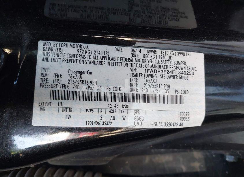 Photo 9 of 2014 Ford Focus SE (VIN 1FADP3F24EL340254)