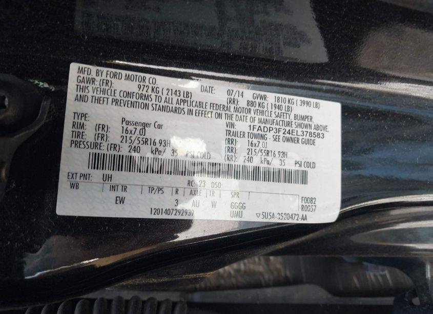 Photo 9 of 2014 Ford Focus SE (VIN 1FADP3F24EL378583)