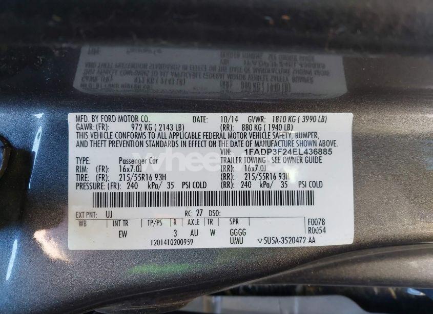 Photo 9 of 2014 Ford Focus SE (VIN 1FADP3F24EL436885)