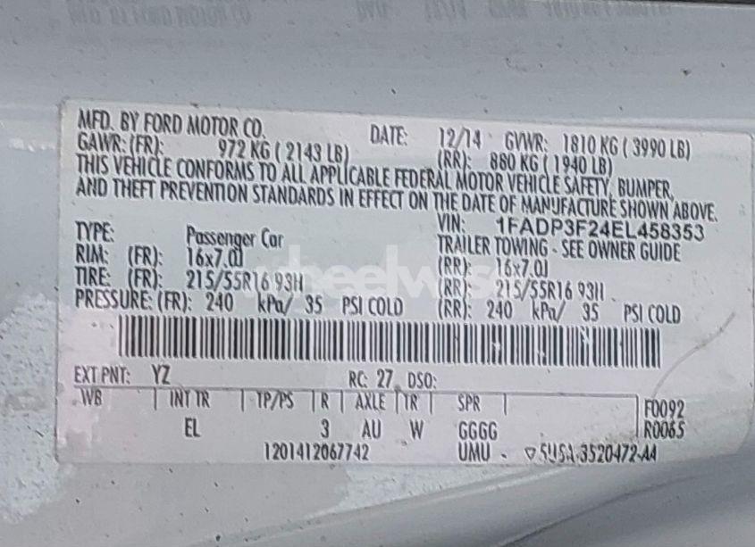 Photo 9 of 2014 Ford Focus SE (VIN 1FADP3F24EL458353)