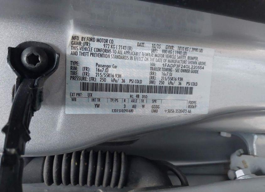 Photo 9 of 2016 Ford Focus SE (VIN 1FADP3F24GL220554)