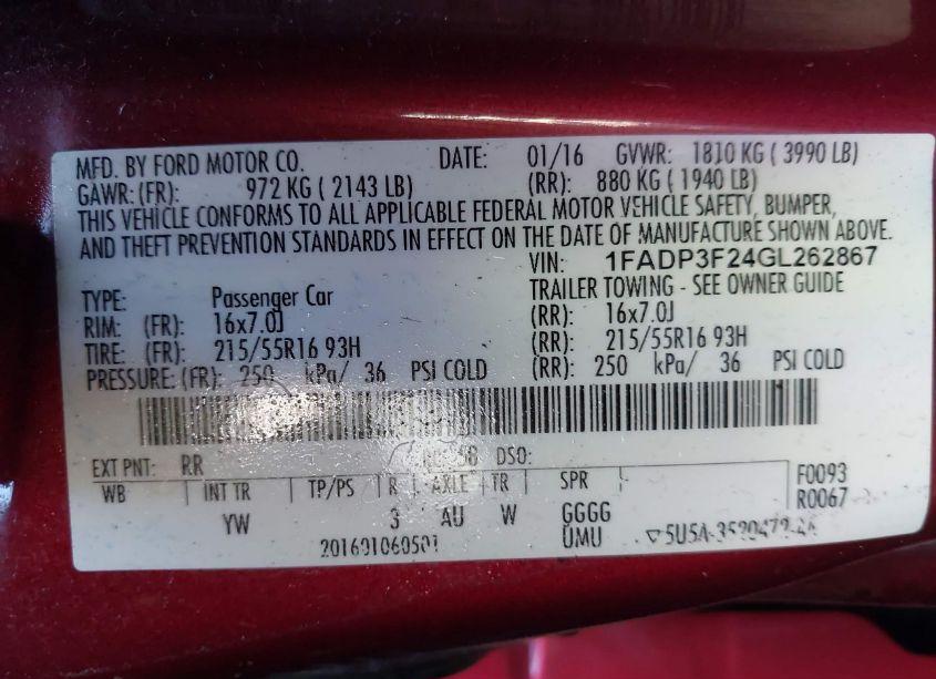 Photo 9 of 2016 Ford Focus SE (VIN 1FADP3F24GL262867)