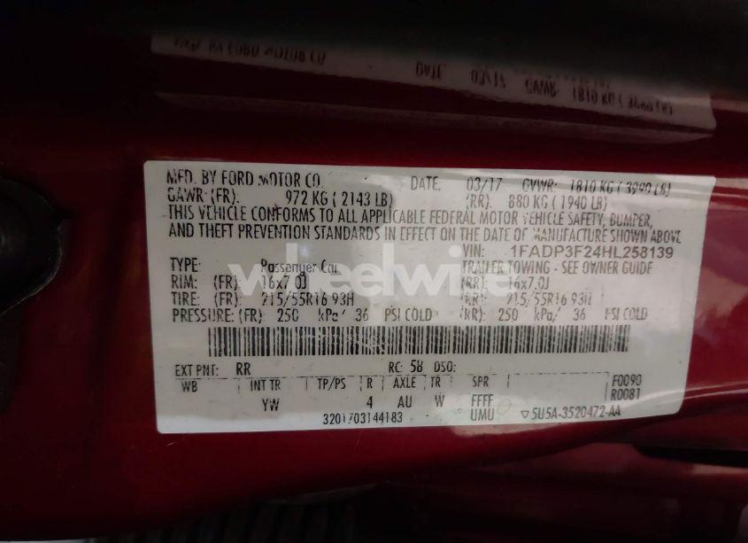 Photo 9 of 2017 Ford Focus SE (VIN 1FADP3F24HL258139)