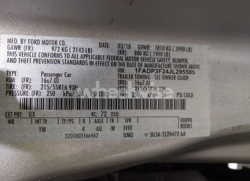 Photo 9 of 2018 Ford Focus SE (VIN 1FADP3F24JL295505)