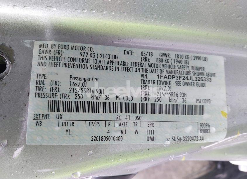 Photo 9 of 2018 Ford Focus SE (VIN 1FADP3F24JL326333)