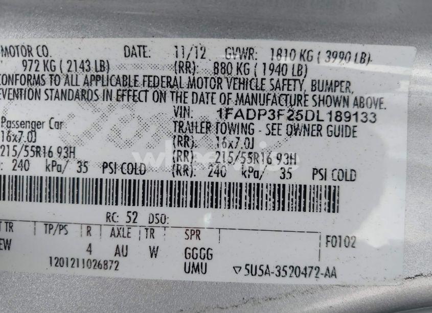 Photo 9 of 2013 Ford Focus SE (VIN 1FADP3F25DL189133)