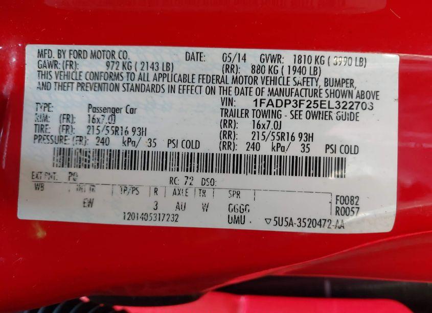 Photo 9 of 2014 Ford Focus SE (VIN 1FADP3F25EL322703)